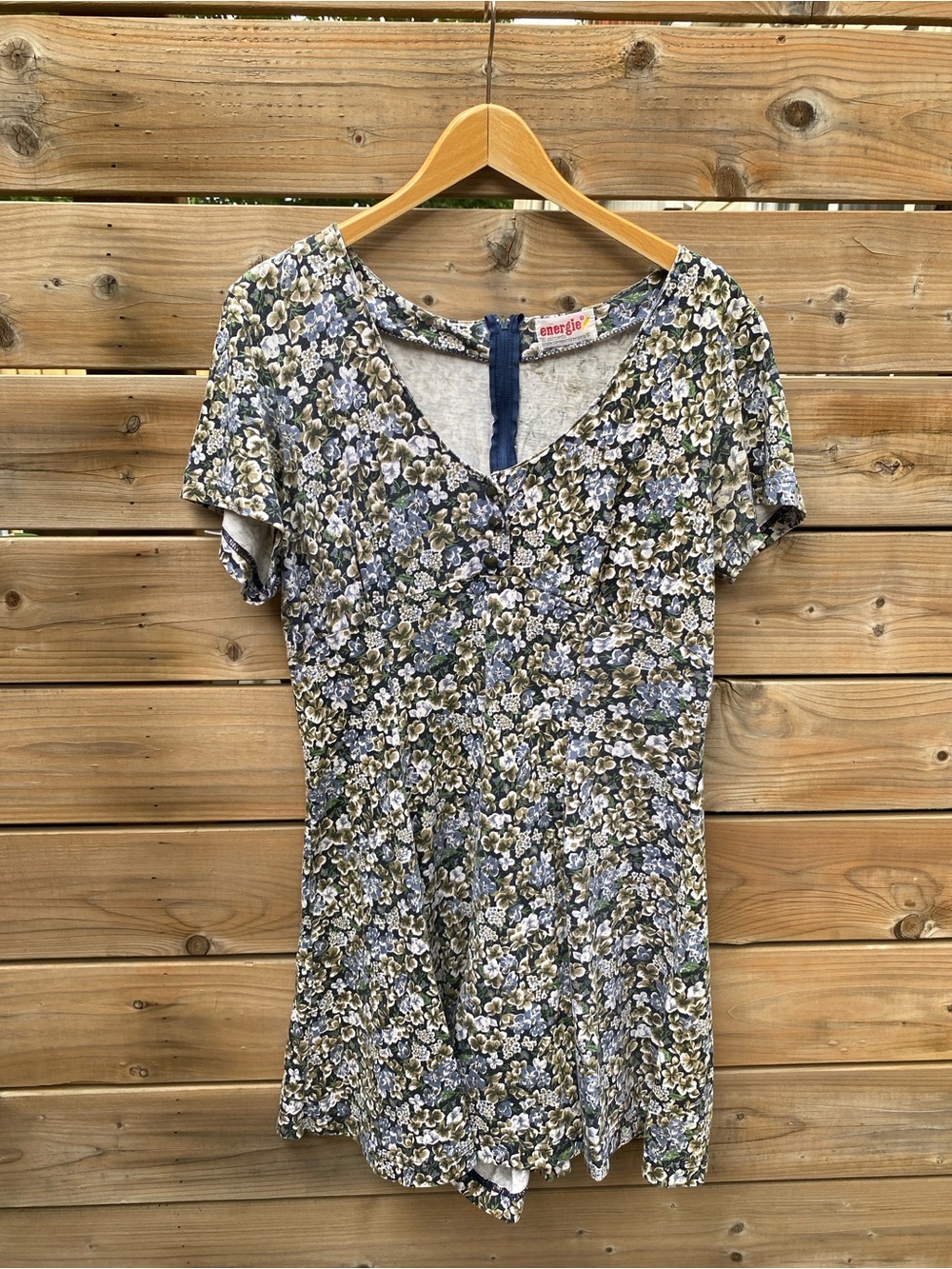 Vintage 90s Blue Floral Romper / Playsuit